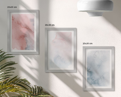 Set 3 slik v okvirju Pastelne akvarele na platnu, pisane teksture