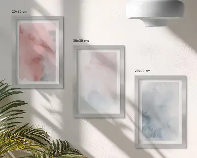 Komplet 3 slik v okvirju pastelne akvarele na platnu s pisanimi teksturami