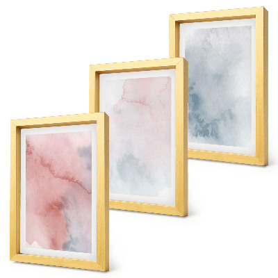 Set 3 slik v okvirju Pastelne akvarele na platnu, pisane teksture
