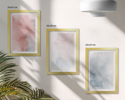 Set 3 slik v okvirju Pastelne akvarele na platnu, pisane teksture