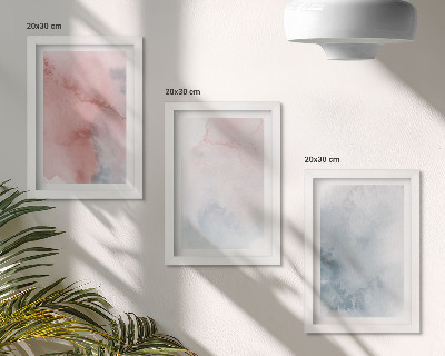 Set 3 slik v okvirju Pastelne akvarele na platnu, pisane teksture