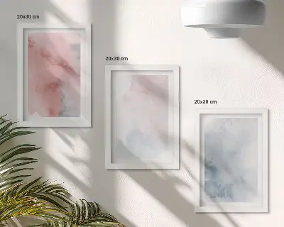 Komplet 3 slik v okvirju pastelne akvarele na platnu s pisanimi teksturami