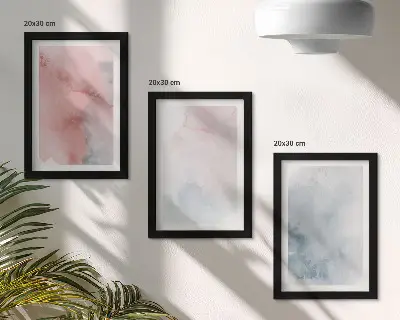 Komplet 3 slik v okvirju pastelne akvarele na platnu s pisanimi teksturami