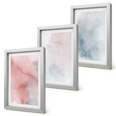 Set 3 slik v okvirju Pastelne akvarele na platnu, pisane teksture
