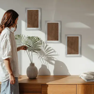 Komplet 3 slik v okvirju minimalističen lesni vzorec teksture lubja