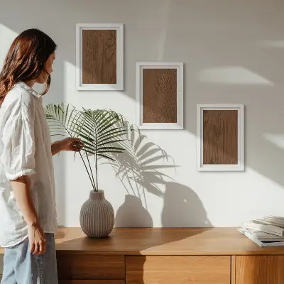 Komplet 3 slik v okvirju minimalističen lesni vzorec teksture lubja