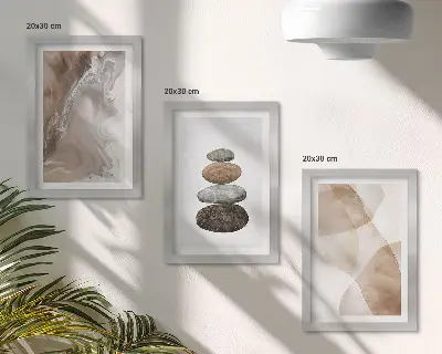 Komplet 3 slik v okvirjih abstraktne oblike s teksturo v pastelnih barvah