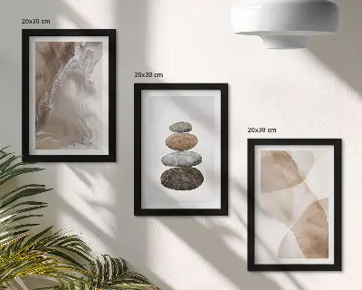 Komplet 3 slik v okvirjih abstraktne oblike s teksturo v pastelnih barvah