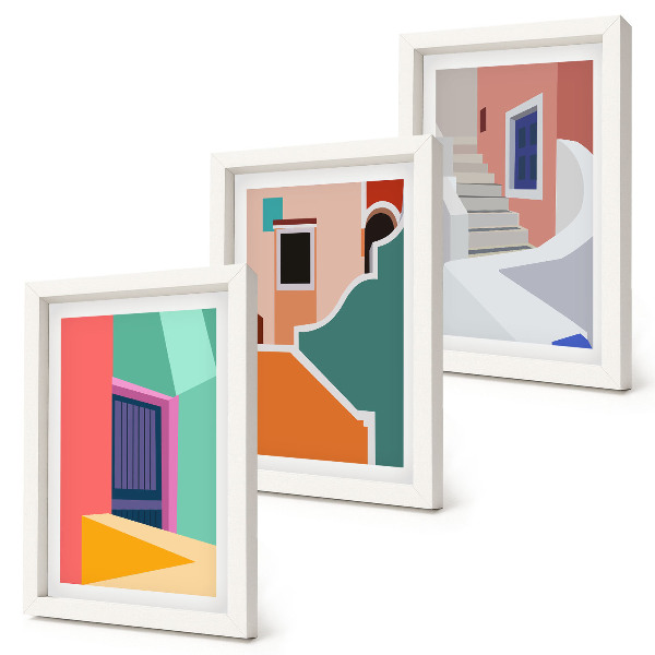 Komplet slik v okvirju Barvite ilustracije stavb v sodobnem slogu