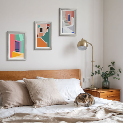 Komplet slik v okvirju Barvite ilustracije stavb v sodobnem slogu