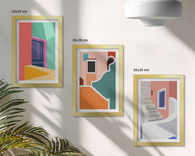 Komplet slik v okvirju Barvite ilustracije stavb v sodobnem slogu