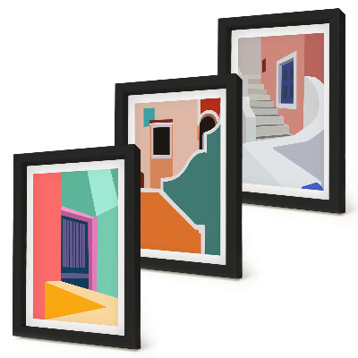 Komplet slik v okvirju Barvite ilustracije stavb v sodobnem slogu