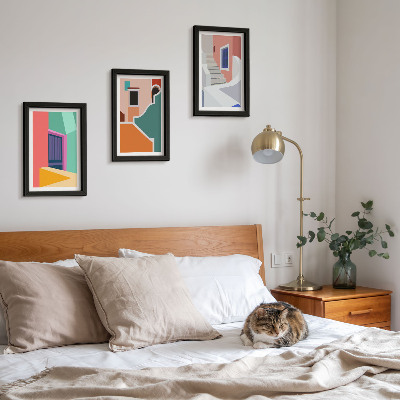 Komplet slik v okvirju Barvite ilustracije stavb v sodobnem slogu