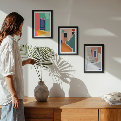 Komplet slik v okvirju Barvite ilustracije stavb v sodobnem slogu