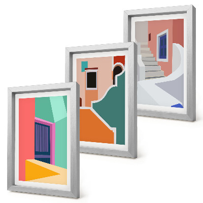 Komplet slik v okvirju Barvite ilustracije stavb v sodobnem slogu