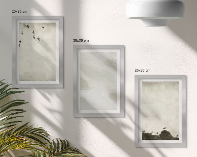 Set 3 slik v okvirju Minimalistične dekoracije s pticami, kamenjem in potezami čopiča