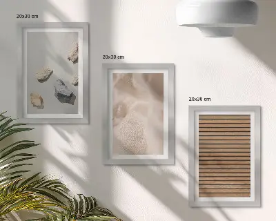 Komplet 3 slik v okvirju kamni, les, tkanina in različne teksture