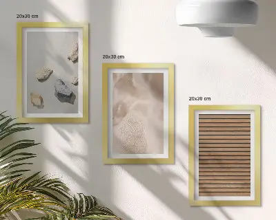 Komplet 3 slik v okvirju kamni, les, tkanina in različne teksture