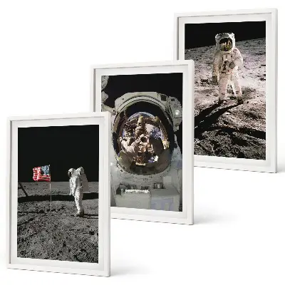 Pristanek astronavta Nase na Luni komplet 3 slik v okvirju