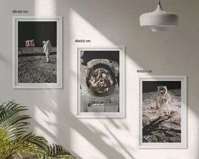 Pristanek astronavta Nase na Luni komplet 3 slik v okvirju