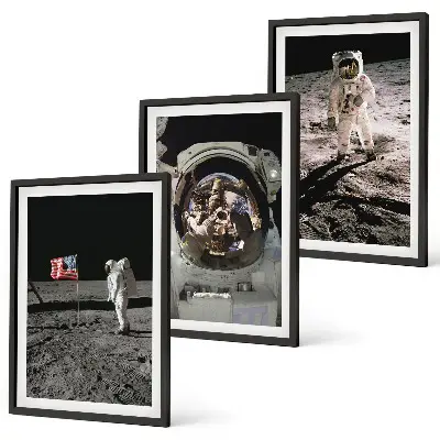 Pristanek astronavta Nase na Luni komplet 3 slik v okvirju