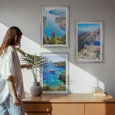 Večdelna slika v okvirju grški razgledi na Santorini Oia