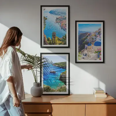 Večdelna slika v okvirju grški razgledi na Santorini Oia