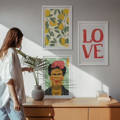 Večdelna slika v okvirju Limone OBOŽUJEJO portret Fride