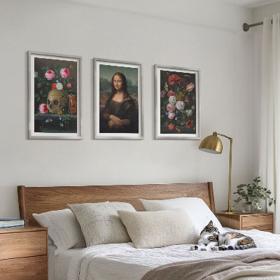 Set 3 slik v okvirju Portret lobanje z rožami Mona Liza