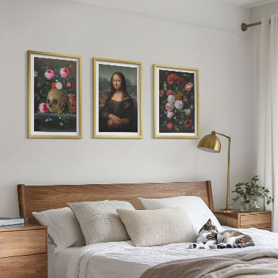 Set 3 slik v okvirju Portret lobanje z rožami Mona Liza