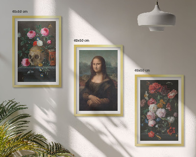 Set 3 slik v okvirju Portret lobanje z rožami Mona Liza