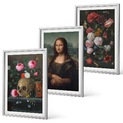 Set 3 slik v okvirju Portret lobanje z rožami Mona Liza