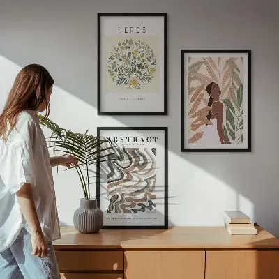 Boho pastelni minimalistični plakati triptih v okvirju