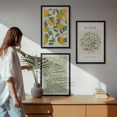 Triptih Limone z zelišči in listi v okvirju
