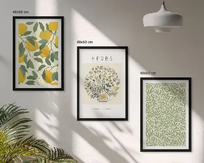Triptih Limone z zelišči in listi v okvirju