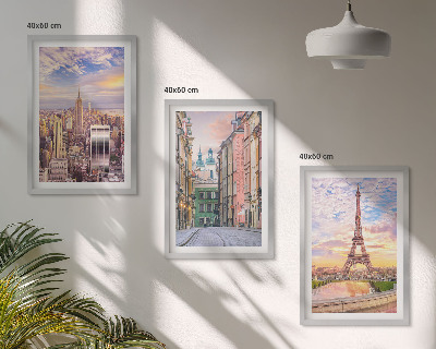 Triptih v okvirju Mesta New York Pariz Somrak