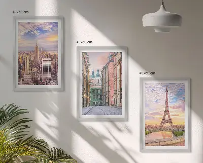 Triptih Mesta New York Pariz Somrak v okvirju