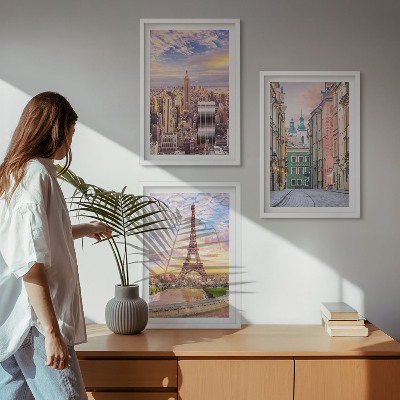 Triptih v okvirju Mesta New York Pariz Somrak