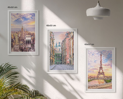 Triptih v okvirju Mesta New York Pariz Somrak