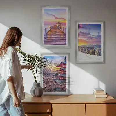 Romantični nebotičniki komplet 3 slik v okvirju