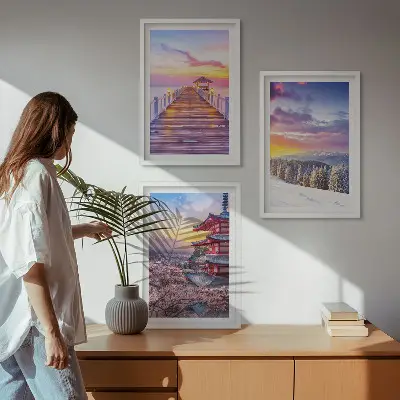 Romantični nebotičniki komplet 3 slik v okvirju