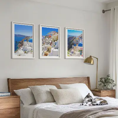 Oia Santorini krajinska arhitektura v triptihu z okvirjem