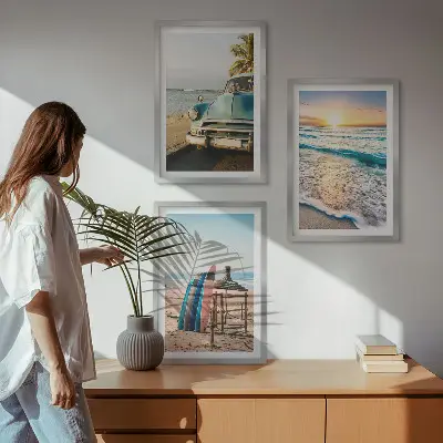 Komplet 3 slik v okvirju motiv počitnice ob sončnem zahodu v Miamiju
