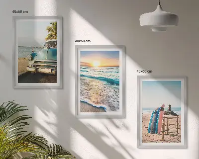 Komplet 3 slik v okvirju motiv počitnice ob sončnem zahodu v Miamiju