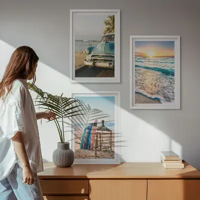 Komplet 3 slik v okvirju motiv počitnice ob sončnem zahodu v Miamiju