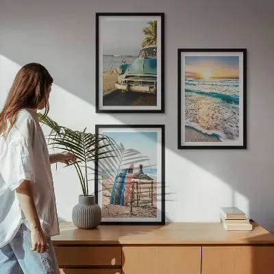 Komplet 3 slik v okvirju motiv počitnice ob sončnem zahodu v Miamiju