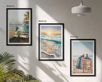 Komplet 3 slik v okvirju motiv počitnice ob sončnem zahodu v Miamiju