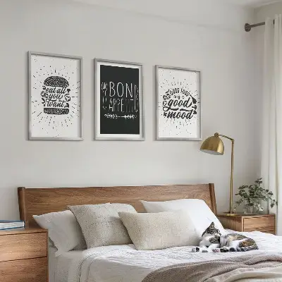 Grafični slogani za hrano in kulinariko triptih v okvirju