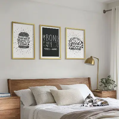 Grafični slogani za hrano in kulinariko triptih v okvirju