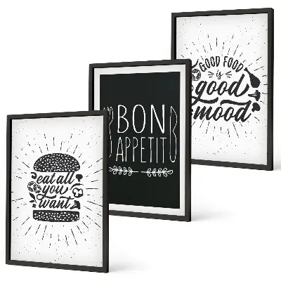 Grafični slogani za hrano in kulinariko triptih v okvirju